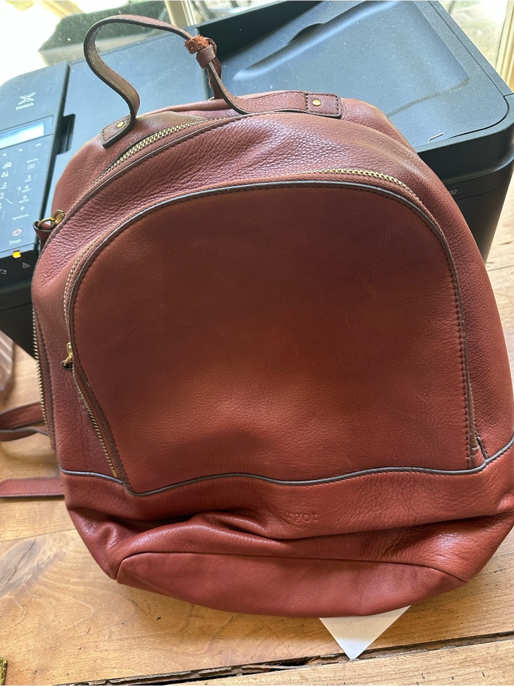 margot Leather Backpack in Deep Rust Red